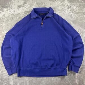 Alexander Julian Sweater Men’s XL Blue 1/4 Zip Cotton Pullover Distressed